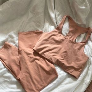 Girlfriend collective workout set in peachy nude